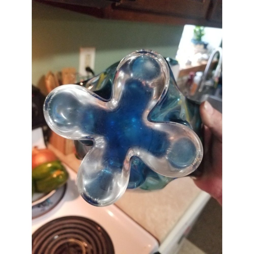 Stunner Lorraine cross-tip basket 17" Tall Blue Green Mid Century - Picture 8 of 10